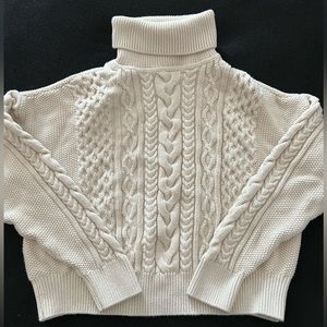 Turtleneck cable knit sweater. M petite, cropped length.